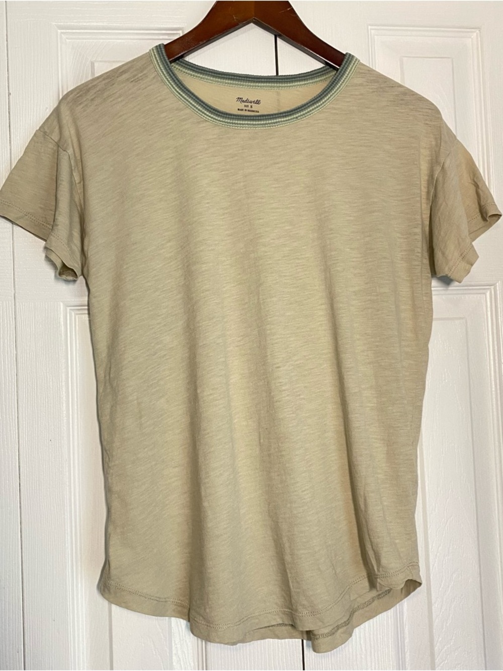Madewell Whisper Soft Ringer Tee Shirt Cotton Cream Small